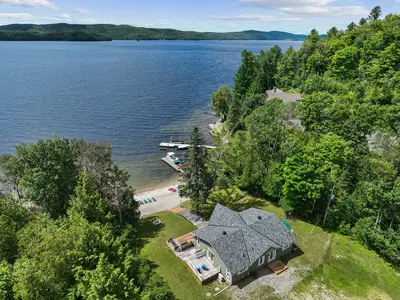 Chalet from above, nested in nature — Chalet Beach House — Lac-Simon, Quebec
